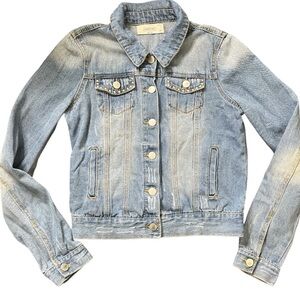 ARDENE EIGHTY TWO DENIM Distressed Acid Wash Stud Jean Jacket Indigo Blue Small